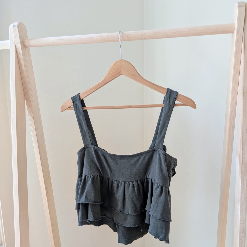 NWT Zara Ruffled & Bow Tie-front Cropped Tank Top In Green - L - Picture 10 of 11